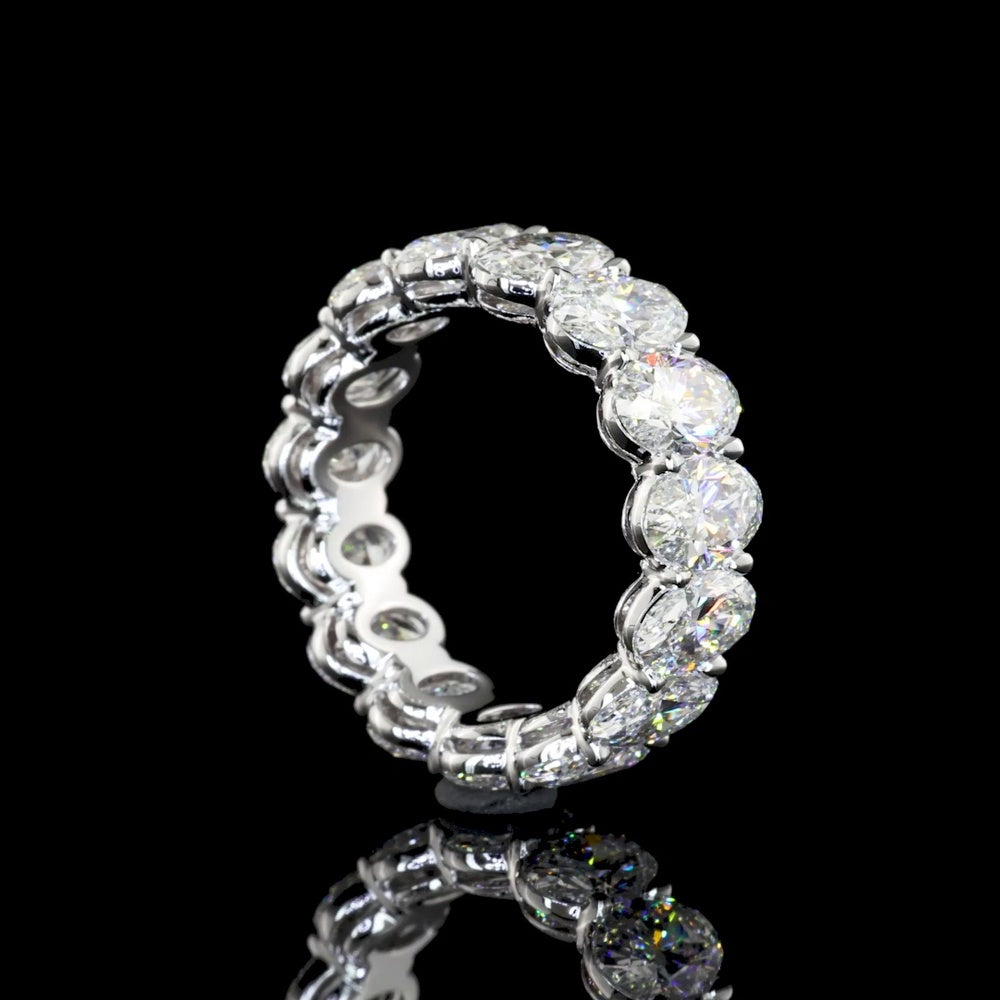 14K White Gold Eternity Band with 15 Oval Cut Lab Diamonds - 7.34 Carats Total Diamond Weight, G-H VS1 - Covaloro Fine Jewelry