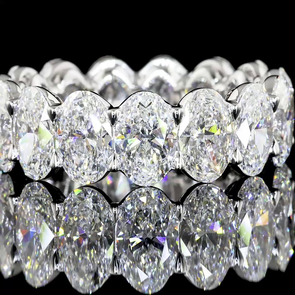 14K White Gold Eternity Band with 15 Oval Cut Lab Diamonds - 7.34 Carats Total Diamond Weight, G-H VS1 - Covaloro Fine Jewelry