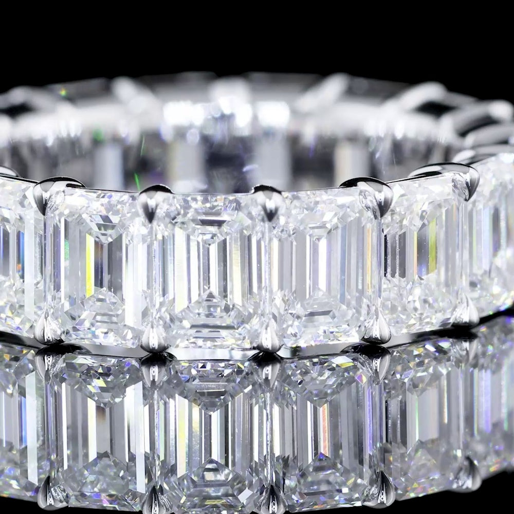 14K White Gold Eternity Band with 17 Prong-Set Emerald Cut Lab Diamonds - 7.27 Carat Total Weight, E-F Color VS1 Clarity - Covaloro Fine Jewelry