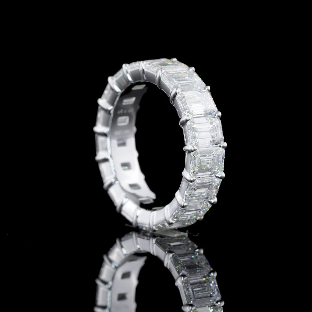14K White Gold Eternity Band with 17 Prong-Set Emerald Cut Lab Diamonds - 7.27 Carat Total Weight, E-F Color VS1 Clarity - Covaloro Fine Jewelry