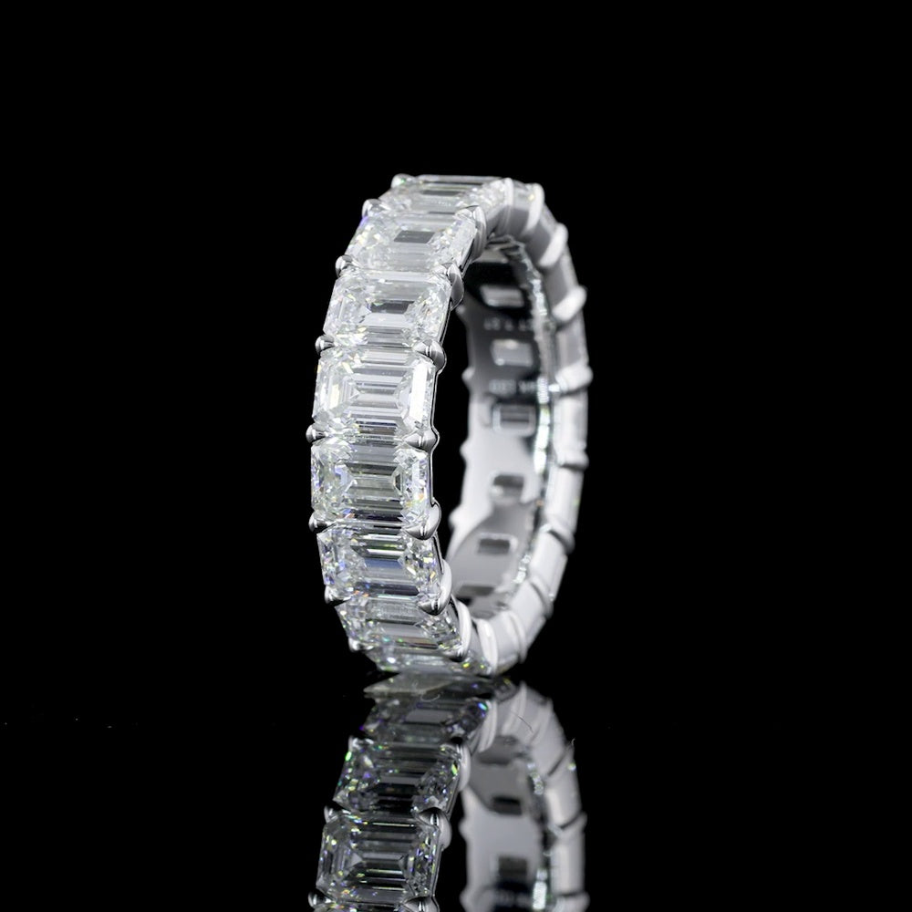 14K White Gold Eternity Band with 17 Prong-Set Emerald Cut Lab Diamonds - 7.27 Carat Total Weight, E-F Color VS1 Clarity - Covaloro Fine Jewelry