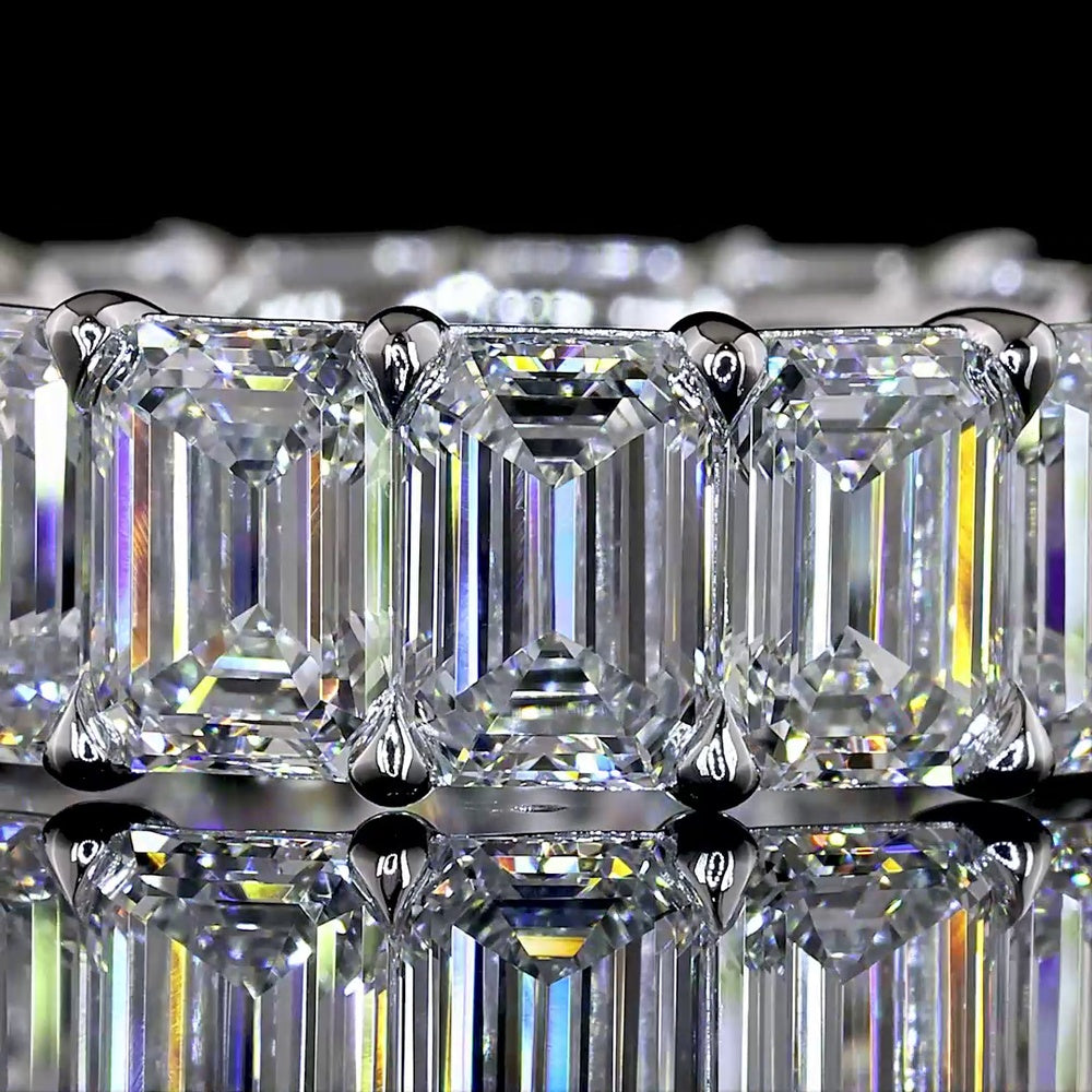 14K White Gold Eternity Band with 17 Prong-Set Emerald Cut Lab Diamonds - 8.88 Carat Total Weight, E-F Color VS1 Clarity - Covaloro Fine Jewelry
