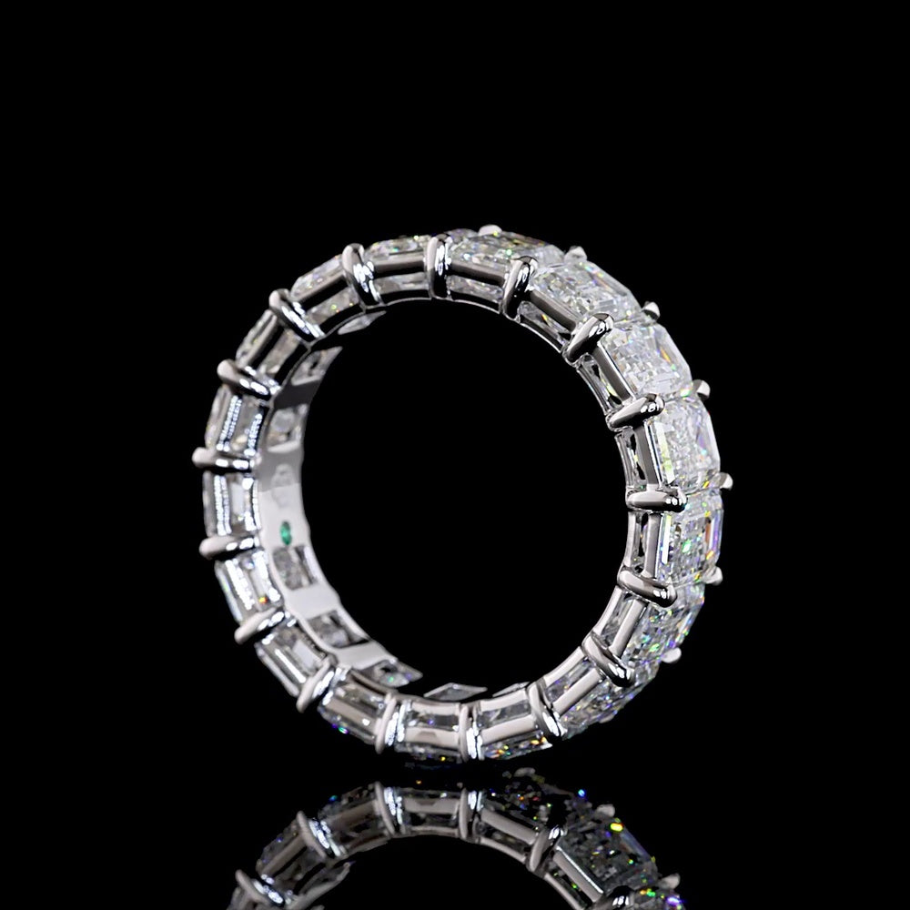 14K White Gold Eternity Band with 17 Prong-Set Emerald Cut Lab Diamonds - 8.88 Carat Total Weight, E-F Color VS1 Clarity - Covaloro Fine Jewelry