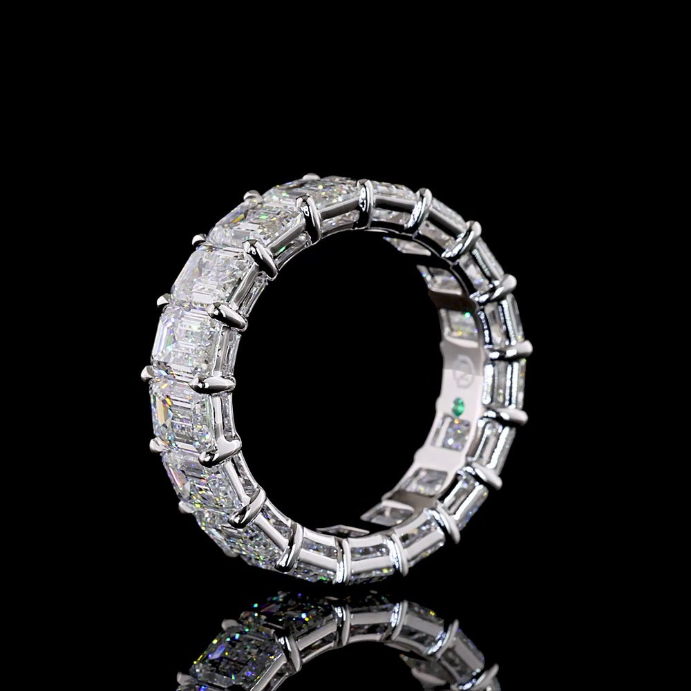14K White Gold Eternity Band with 17 Prong-Set Emerald Cut Lab Diamonds - 8.88 Carat Total Weight, E-F Color VS1 Clarity - Covaloro Fine Jewelry