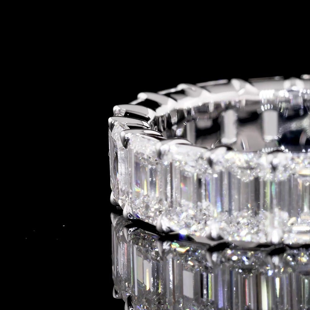 14K White Gold Eternity Band with 19 North-South Prong Set Emerald Cut Lab Diamonds - 5.45 Carats Total Diamond Weight - Covaloro Fine Jewelry