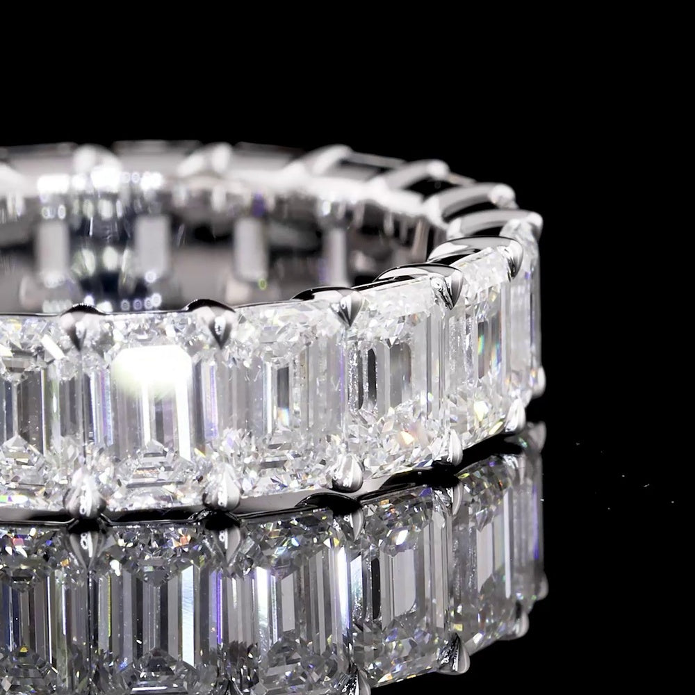 14K White Gold Eternity Band with 19 North-South Prong Set Emerald Cut Lab Diamonds - 5.45 Carats Total Diamond Weight - Covaloro Fine Jewelry