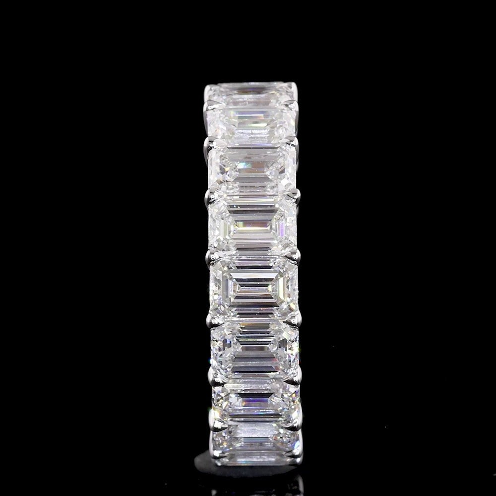14K White Gold Eternity Band with 19 North-South Prong Set Emerald Cut Lab Diamonds - 5.45 Carats Total Diamond Weight - Covaloro Fine Jewelry