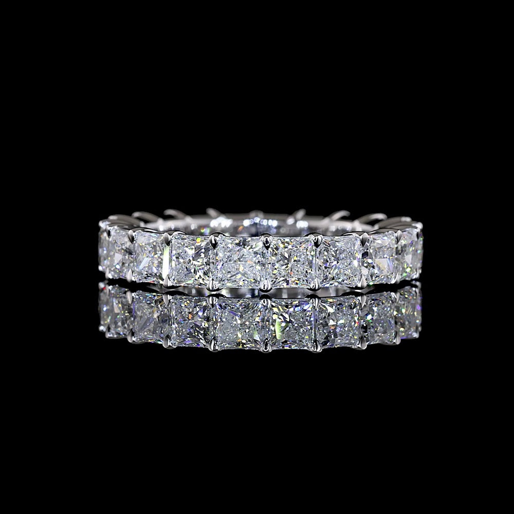 14K White Gold Eternity Band with 20 Prong-Set Princess Cut Lab Diamonds - 4.06 Carat Total Weight, E-F Color, VS1 Clarity - Covaloro Fine Jewelry