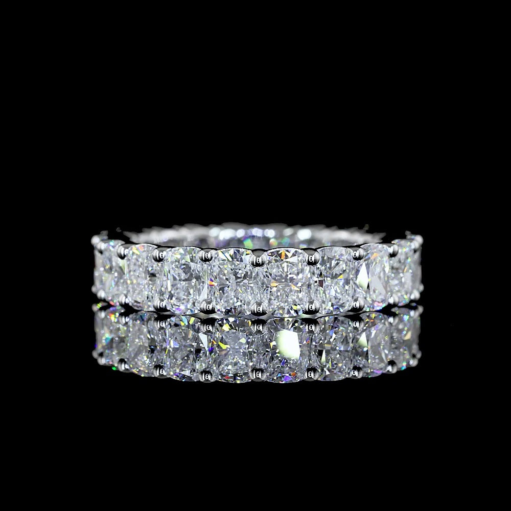 14K White Gold Eternity Band with 4.01 Carats of Prong Set Cushion Brilliant Lab Diamonds, E-F Color VS2 Clarity - Covaloro Fine Jewelry