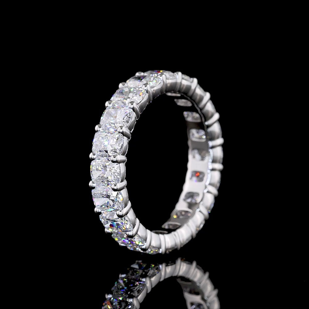 14K White Gold Eternity Band with 4.01 Carats of Prong Set Cushion Brilliant Lab Diamonds, E-F Color VS2 Clarity - Covaloro Fine Jewelry