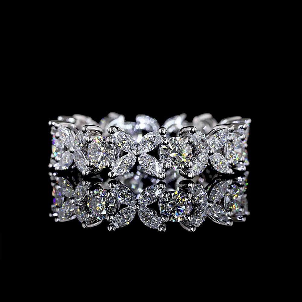 14K White Gold Eternity Band with 8 Brilliant Round and 32 Marquise Cut Lab Diamonds - 2.28 Total Carat Weight - Covaloro Fine Jewelry