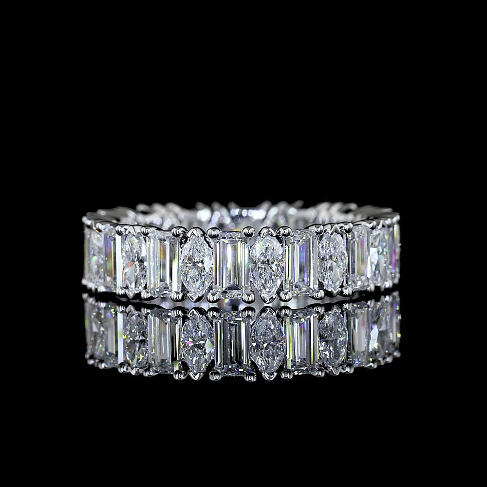 14K White Gold Eternity Band with Alternating Baguette and Marquise Lab Diamonds - 2.64 Carats Total Diamond Weight - Covaloro Fine Jewelry
