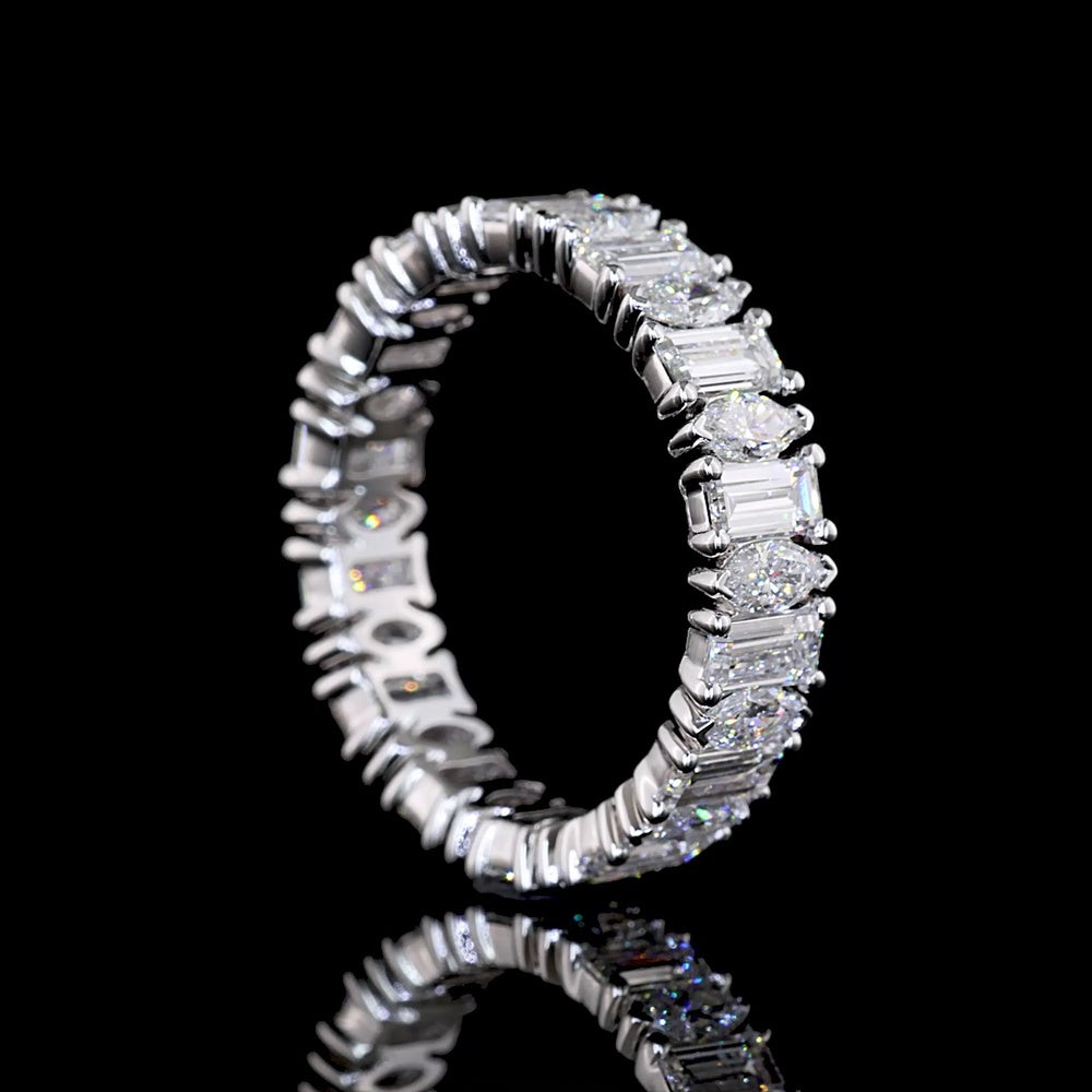 14K White Gold Eternity Band with Alternating Baguette and Marquise Lab Diamonds - 2.64 Carats Total Diamond Weight - Covaloro Fine Jewelry