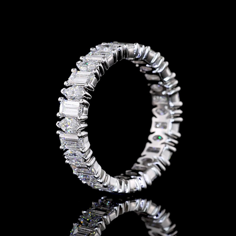 14K White Gold Eternity Band with Alternating Baguette and Marquise Lab Diamonds - 2.64 Carats Total Diamond Weight - Covaloro Fine Jewelry