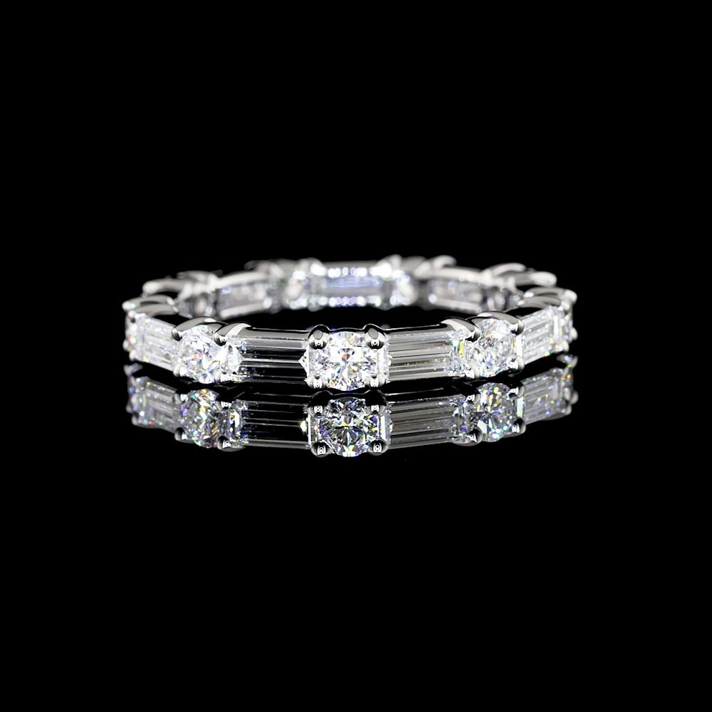 14K White Gold Eternity Band with Alternating Baguette and Round Brilliant Cut Lab Diamonds - 1.67 Carat Total Diamond Weight - Covaloro Fine Jewelry