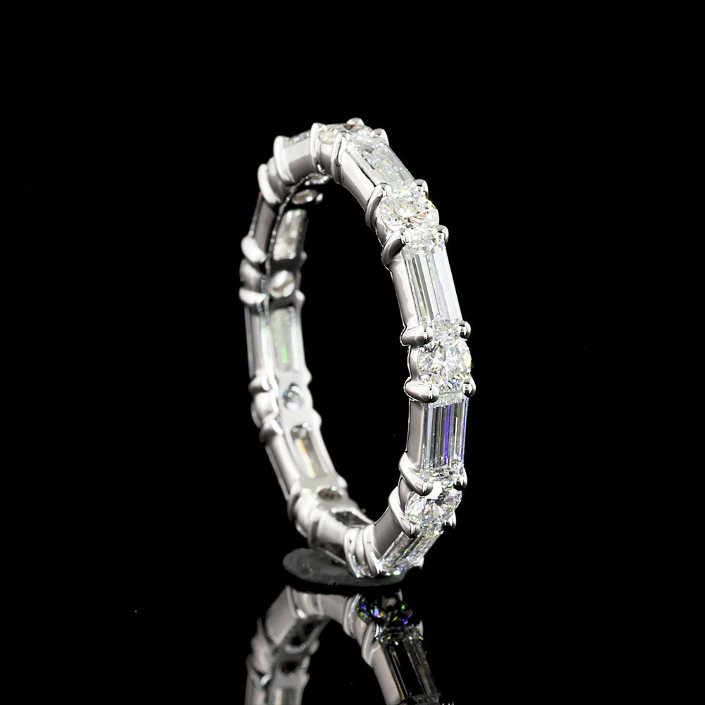 14K White Gold Eternity Band with Alternating Baguette and Round Brilliant Cut Lab Diamonds - 1.67 Carat Total Diamond Weight - Covaloro Fine Jewelry