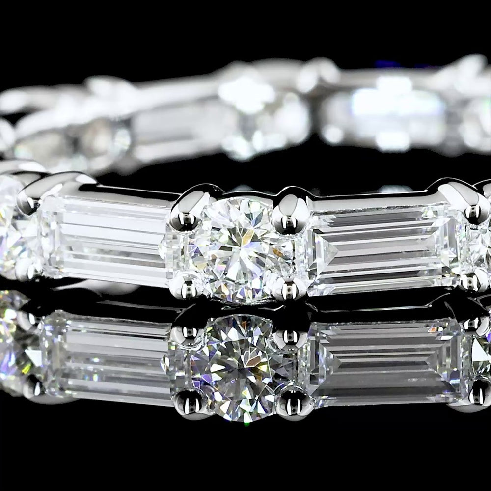 14K White Gold Eternity Band with Alternating Baguette and Round Brilliant Cut Lab Diamonds - 1.67 Carat Total Diamond Weight - Covaloro Fine Jewelry