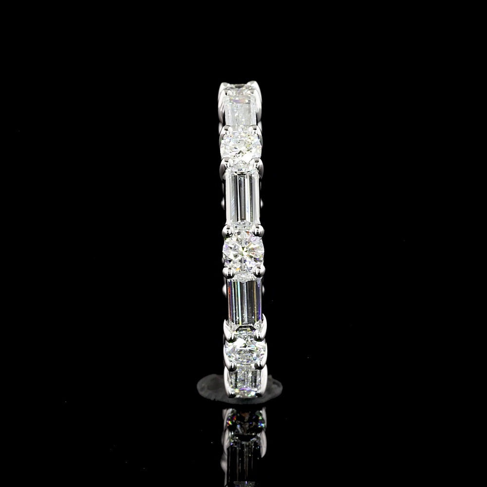 14K White Gold Eternity Band with Alternating Baguette and Round Brilliant Cut Lab Diamonds - 1.67 Carat Total Diamond Weight - Covaloro Fine Jewelry