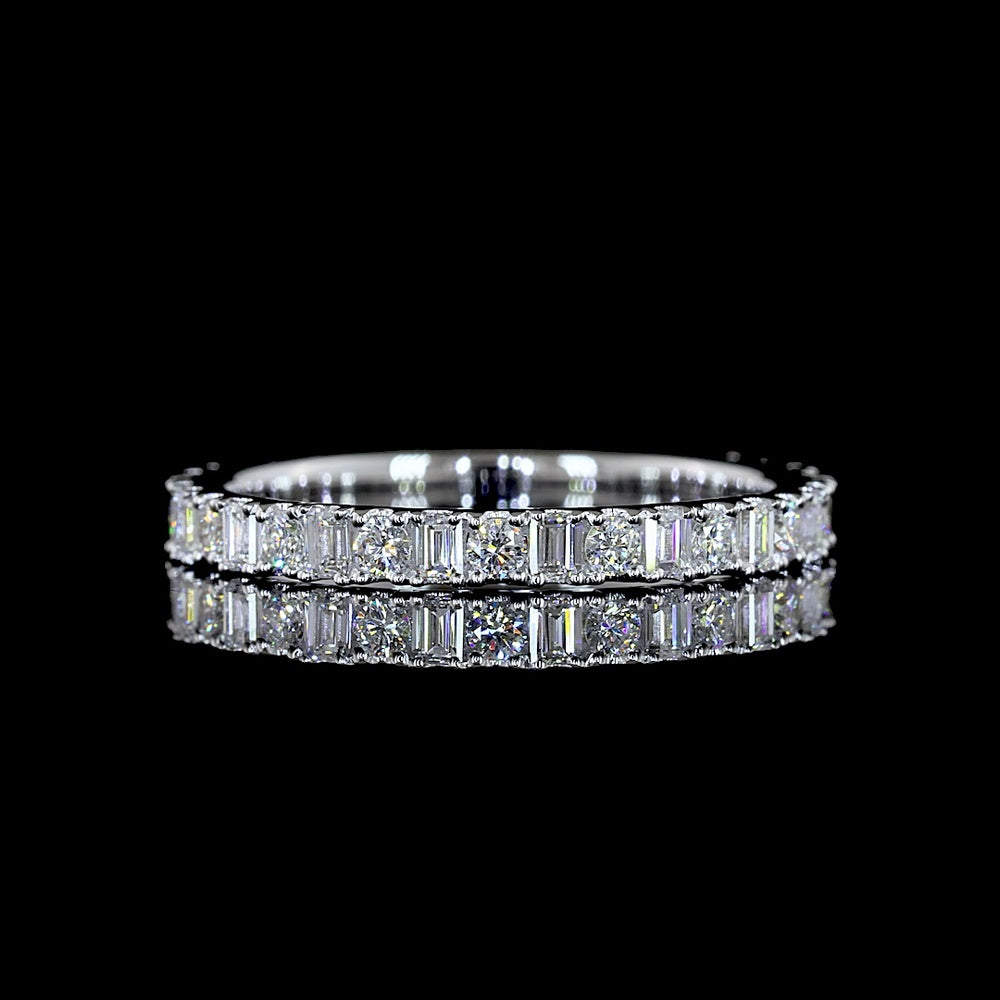 14K White Gold Eternity Band with Alternating Baguette and Round Lab Diamonds - 0.89 Carats Total Diamond Weight - Covaloro Fine Jewelry