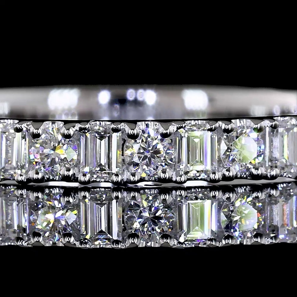 14K White Gold Eternity Band with Alternating Baguette and Round Lab Diamonds - 0.92 Total Carat Weight, E-F Color VS Clarity - Covaloro Fine Jewelry