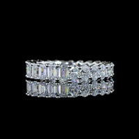 14K White Gold Eternity Band with Alternating Emerald and Oval Cut Lab Diamonds - 2.58 Carats Total Diamond Weight E-F VS - Covaloro Fine Jewelry