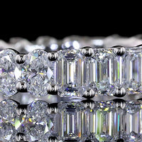 14K White Gold Eternity Band with Alternating Emerald and Oval Cut Lab Diamonds - 2.58 Carats Total Diamond Weight E-F VS - Covaloro Fine Jewelry