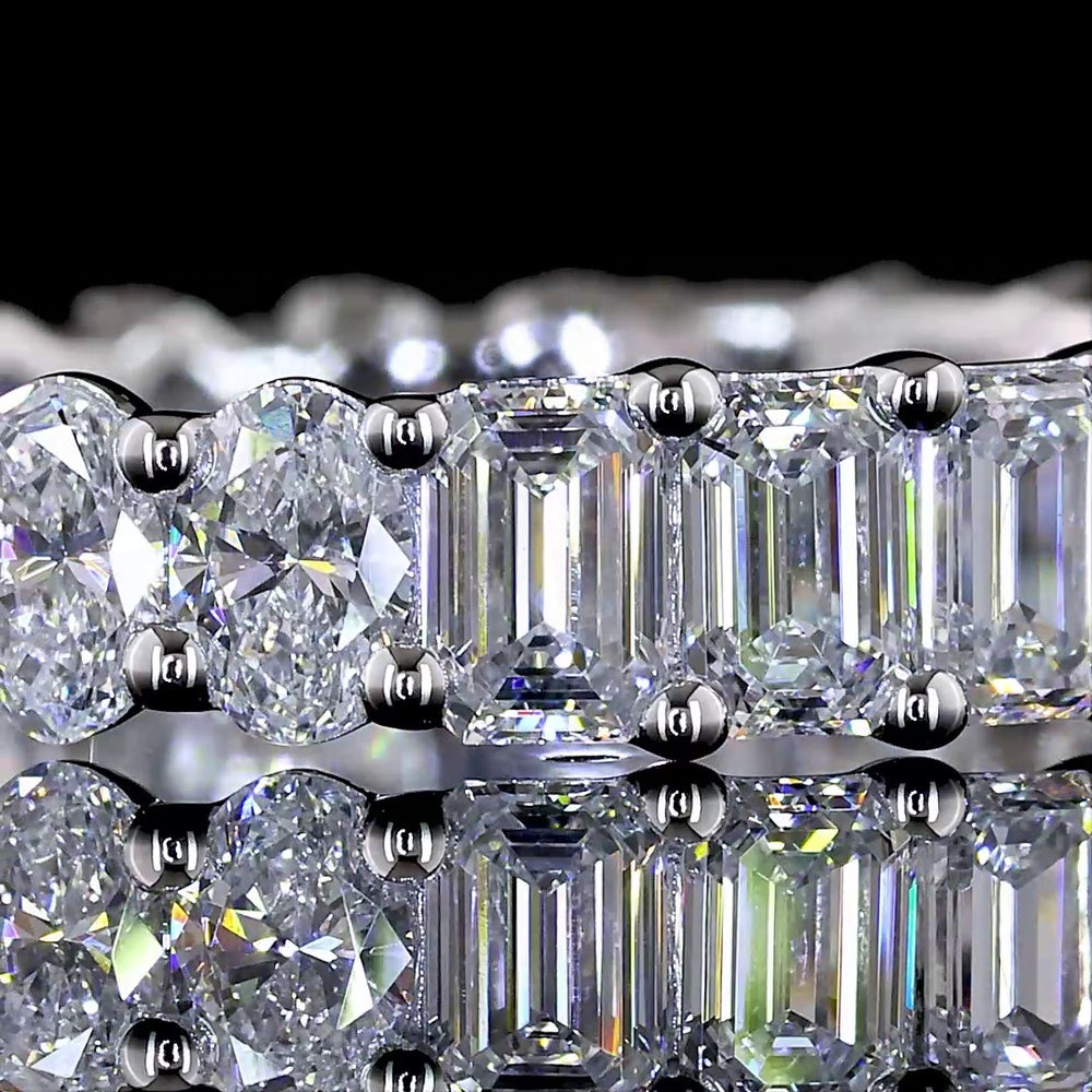 14K White Gold Eternity Band with Alternating Emerald and Oval Cut Lab Diamonds - 2.58 Carats Total Diamond Weight E-F VS - Covaloro Fine Jewelry