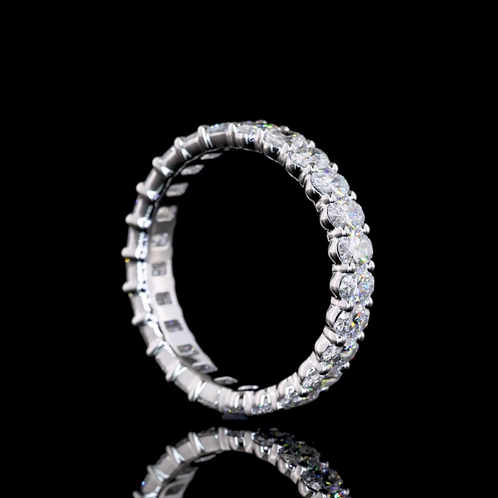 14K White Gold Eternity Band with Alternating Emerald and Oval Cut Lab Diamonds - 2.58 Carats Total Diamond Weight E-F VS - Covaloro Fine Jewelry