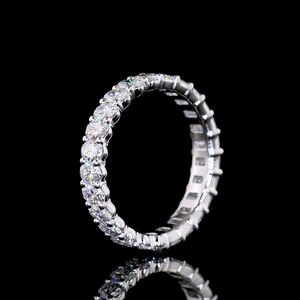 14K White Gold Eternity Band with Alternating Emerald and Oval Cut Lab Diamonds - 2.58 Carats Total Diamond Weight E-F VS - Covaloro Fine Jewelry