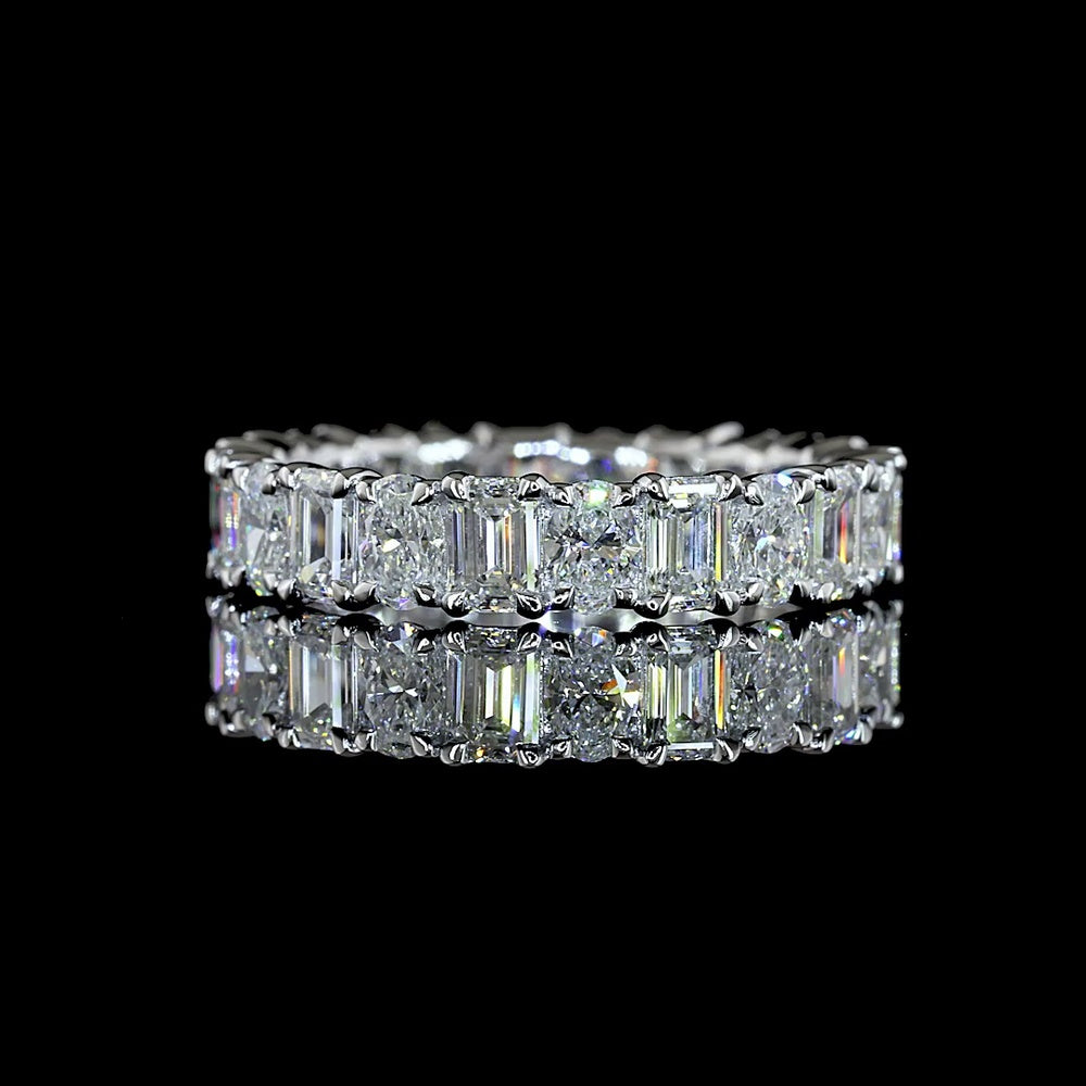 14K White Gold Eternity Band with Alternating Emerald and Oval Cut Lab Diamonds - 2.87 Carat Total Weight, E-F Color VS1 Clarity - Covaloro Fine Jewelry