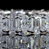 14K White Gold Eternity Band with Alternating Emerald and Oval Cut Lab Diamonds - 2.87 Carat Total Weight, E-F Color VS1 Clarity - Covaloro Fine Jewelry