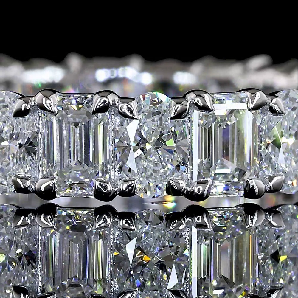 14K White Gold Eternity Band with Alternating Emerald and Oval Cut Lab Diamonds - 2.87 Carat Total Weight, E-F Color VS1 Clarity - Covaloro Fine Jewelry