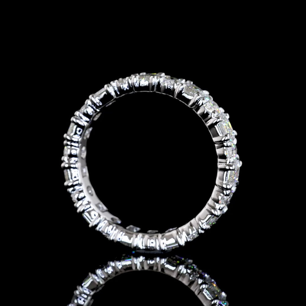 14K White Gold Eternity Band with Alternating Emerald and Oval Cut Lab Diamonds - 2.87 Carat Total Weight, E-F Color VS1 Clarity - Covaloro Fine Jewelry