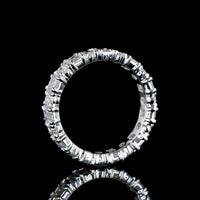 14K White Gold Eternity Band with Alternating Emerald and Oval Cut Lab Diamonds - 2.87 Carat Total Weight, E-F Color VS1 Clarity - Covaloro Fine Jewelry