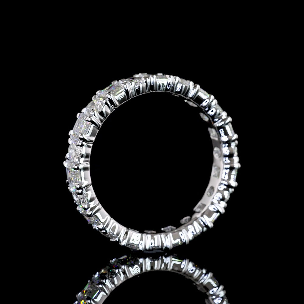 14K White Gold Eternity Band with Alternating Emerald and Oval Cut Lab Diamonds - 2.87 Carat Total Weight, E-F Color VS1 Clarity - Covaloro Fine Jewelry