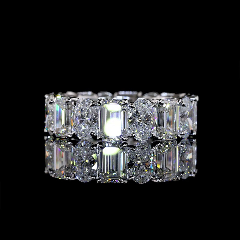 14K White Gold Eternity Band with Alternating Emerald and Oval Cut Lab Diamonds - 7.71 Carats Total Diamond Weight - Covaloro Fine Jewelry