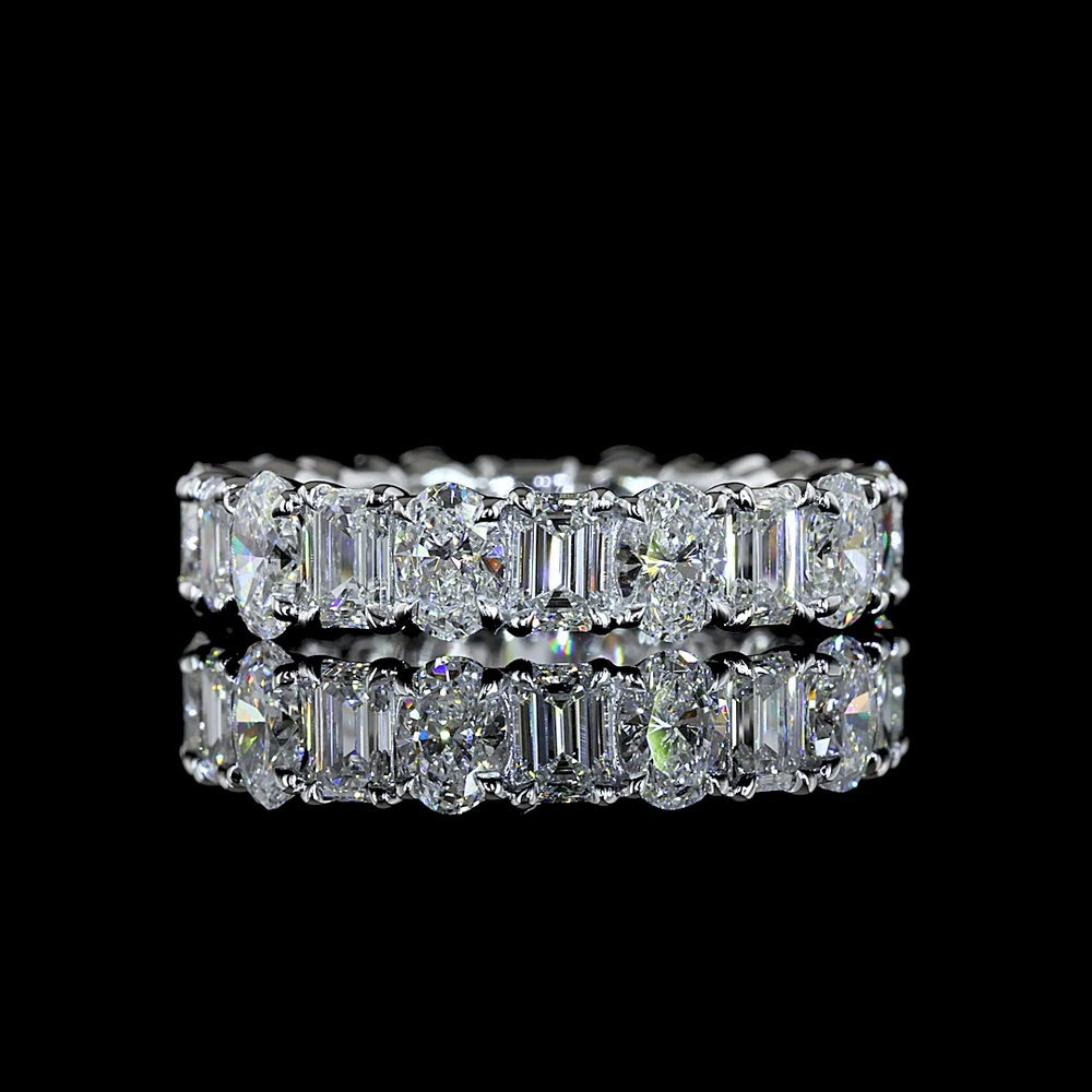 14K White Gold Eternity Band with Alternating Emerald and Oval Cut Lab-Grown Diamonds - 3.34 Total Carat Weight, E-F Color, VS Clarity - Covaloro Fine Jewelry