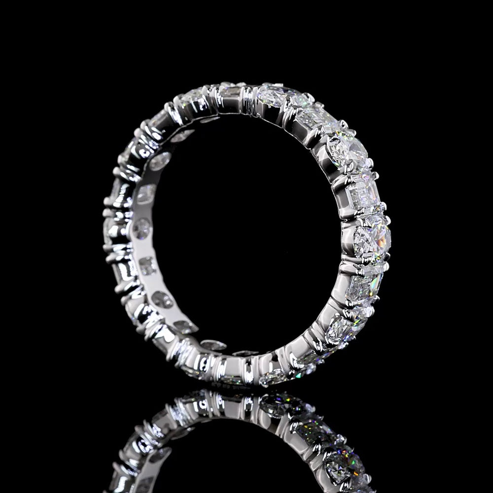 14K White Gold Eternity Band with Alternating Emerald and Oval Cut Lab-Grown Diamonds - 3.34 Total Carat Weight, E-F Color, VS Clarity - Covaloro Fine Jewelry