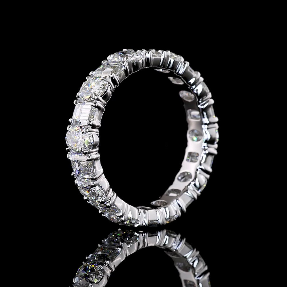 14K White Gold Eternity Band with Alternating Emerald and Oval Cut Lab-Grown Diamonds - 3.34 Total Carat Weight, E-F Color, VS Clarity - Covaloro Fine Jewelry