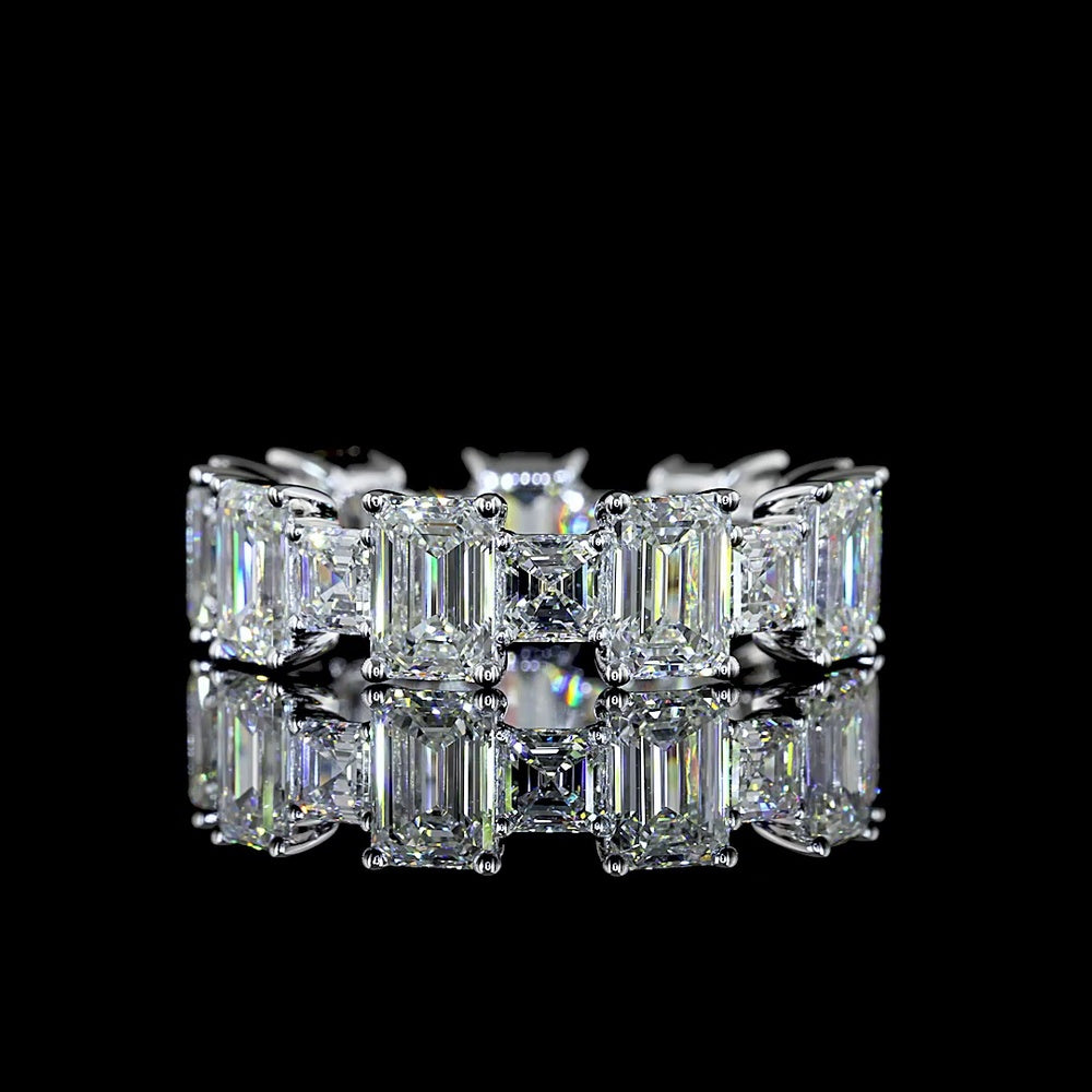 14K White Gold Eternity Band with Alternating Emerald Cut and Asscher Cut Lab Diamonds - 7.07 Carats Total Diamond Weight - Covaloro Fine Jewelry