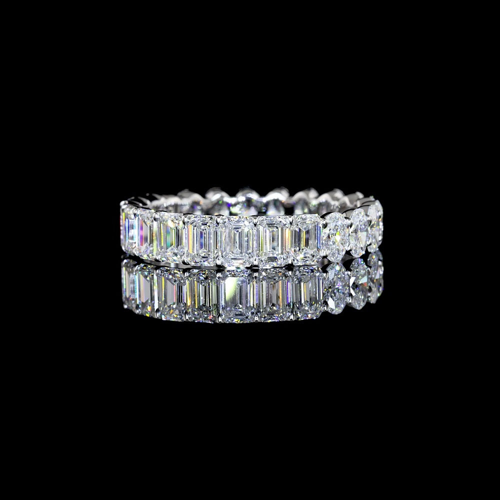 14K White Gold Eternity Band with Alternating Emerald Cut and Oval Cut Lab Diamonds - 3.79 Carats Total Diamond Weight - Covaloro Fine Jewelry
