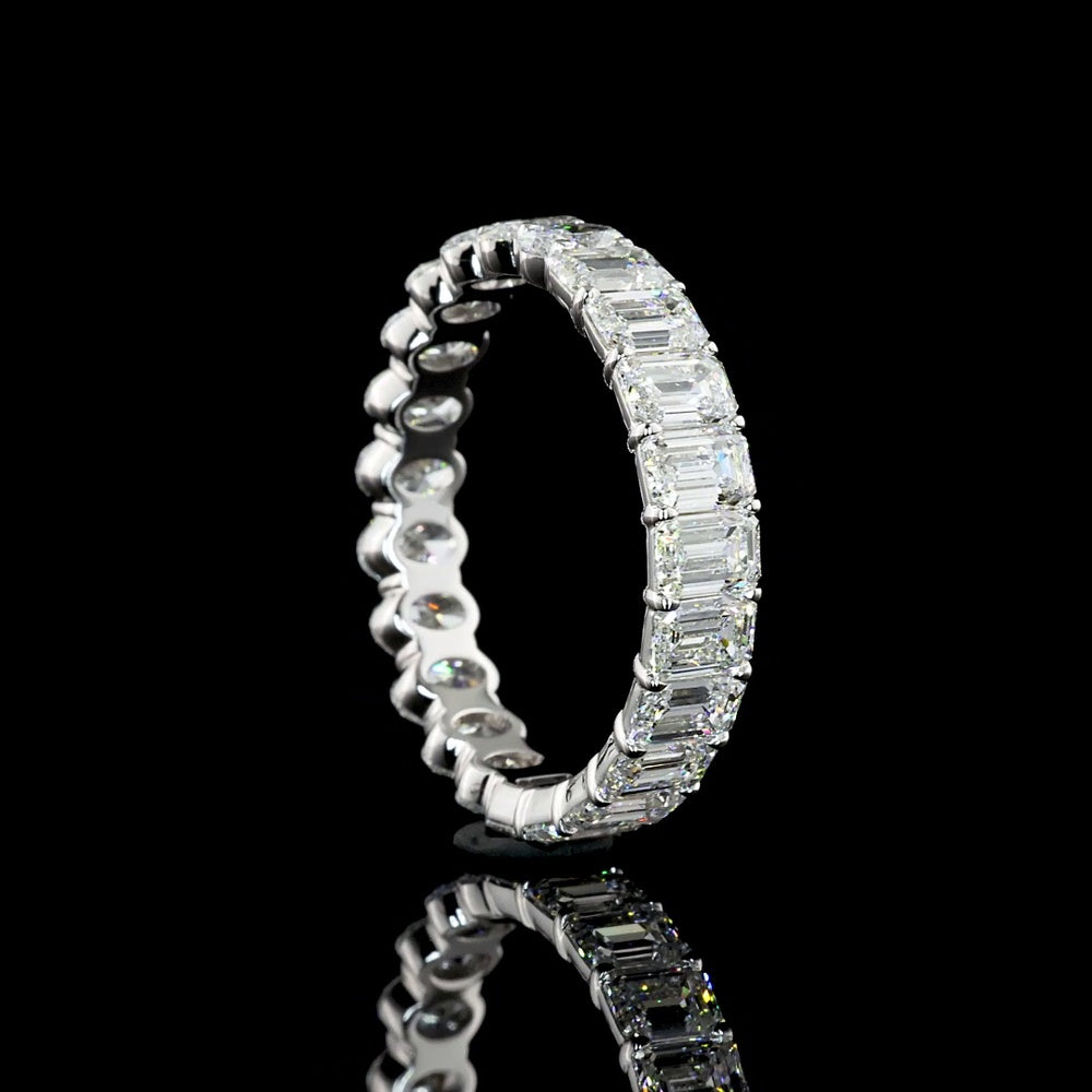 14K White Gold Eternity Band with Alternating Emerald Cut and Oval Cut Lab Diamonds - 3.79 Carats Total Diamond Weight - Covaloro Fine Jewelry