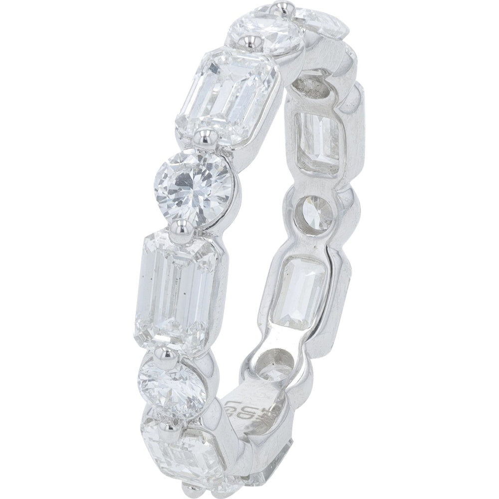 14K White Gold Eternity Band with Alternating Emerald Cut and Round Lab Grown Diamonds - 4.00 Carat Total Diamond Weight
