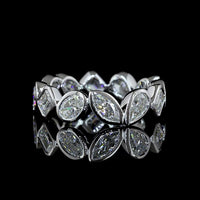 14K White Gold Eternity Band with Alternating Emerald Cut, Pear Shape, and Oval Cut Lab Diamonds in Bezel Settings - 2.62 Carat Total Diamond Weight - Covaloro Fine Jewelry
