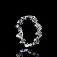 14K White Gold Eternity Band with Alternating Emerald Cut, Pear Shape, and Oval Cut Lab Diamonds in Bezel Settings - 2.62 Carat Total Diamond Weight - Covaloro Fine Jewelry