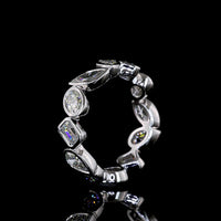 14K White Gold Eternity Band with Alternating Emerald Cut, Pear Shape, and Oval Cut Lab Diamonds in Bezel Settings - 2.62 Carat Total Diamond Weight - Covaloro Fine Jewelry