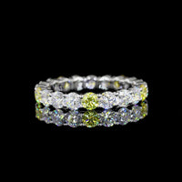 14K White Gold Eternity Band with Alternating Fancy Yellow and White Round Lab Diamonds - 2.20 Carats Total Diamond Weight - Covaloro Fine Jewelry