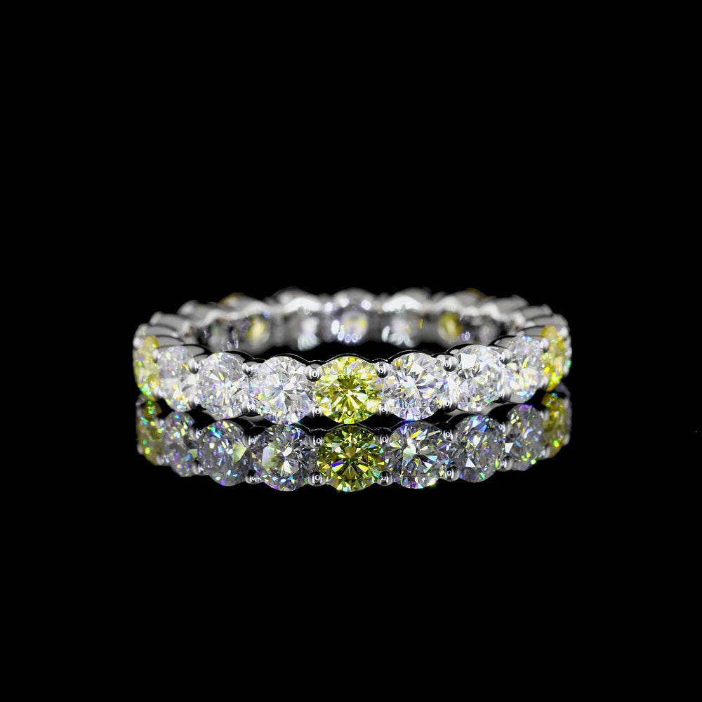 14K White Gold Eternity Band with Alternating Fancy Yellow and White Round Lab Diamonds - 2.20 Carats Total Diamond Weight - Covaloro Fine Jewelry