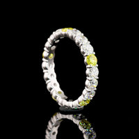 14K White Gold Eternity Band with Alternating Fancy Yellow and White Round Lab Diamonds - 2.20 Carats Total Diamond Weight - Covaloro Fine Jewelry