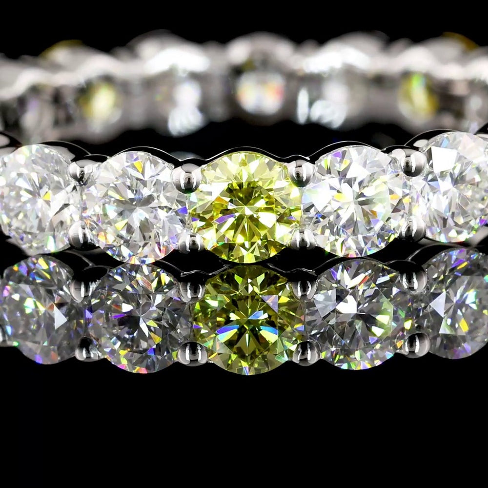 14K White Gold Eternity Band with Alternating Fancy Yellow and White Round Lab Diamonds - 2.20 Carats Total Diamond Weight - Covaloro Fine Jewelry